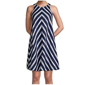 Lands End 100% Linen Tank Swing Dress in Deep‎ Sea Navy Stripe XL/T Nautical